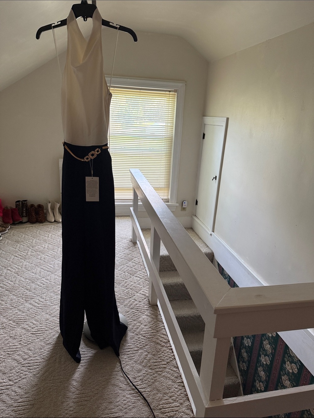 Zara Two-Tone Cream Halter Top with Black Wide-Leg Pants